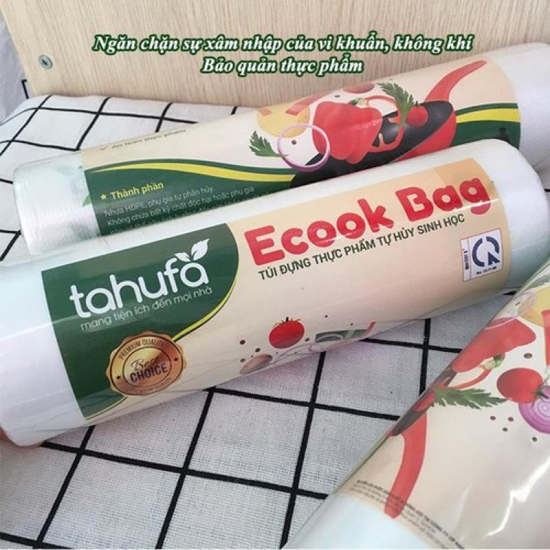 Cuộn 100 túi đựng thực phẩm tự huỷ sinh học tahufa ecook bag 250g nhiều size 17x25cm, 20x30cm, 25x35cm