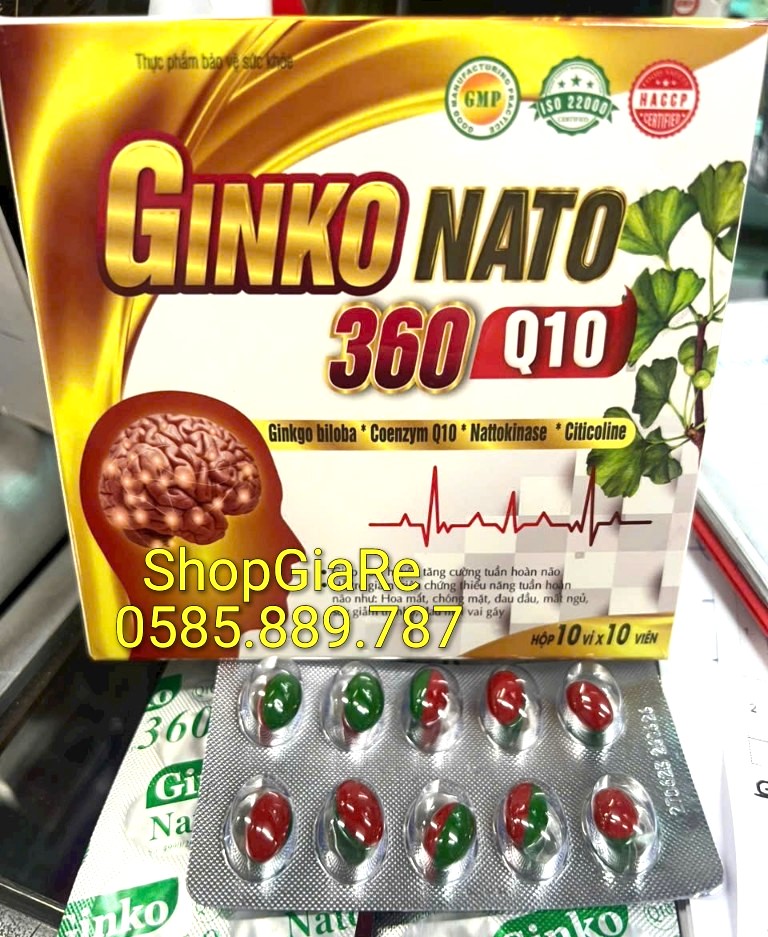 Ginkgo Natto 360 Q10 Gold trí nhớ và chứng mất ngủ hoạt huyết dưỡng não, đau đầu chóng mặt, ngủ không ngon giấc
