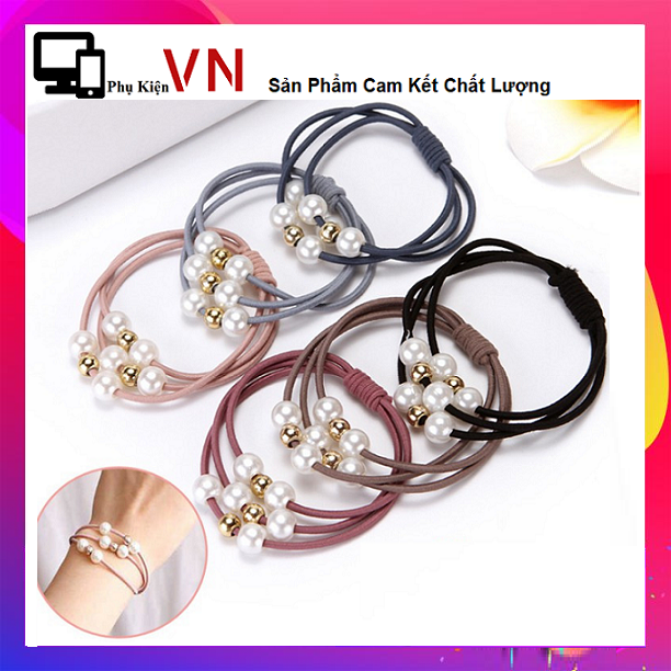 [HCM]⚡ Cột Tóc Đính Hạt Ngọc T.rai Nhân Tạo Cực Xinh Dây Nhiều Lớp ⚡