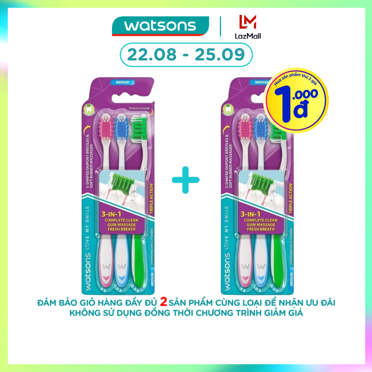 Bàn Chải Đánh Răng Watsons Triple Action Toothbrush 3s