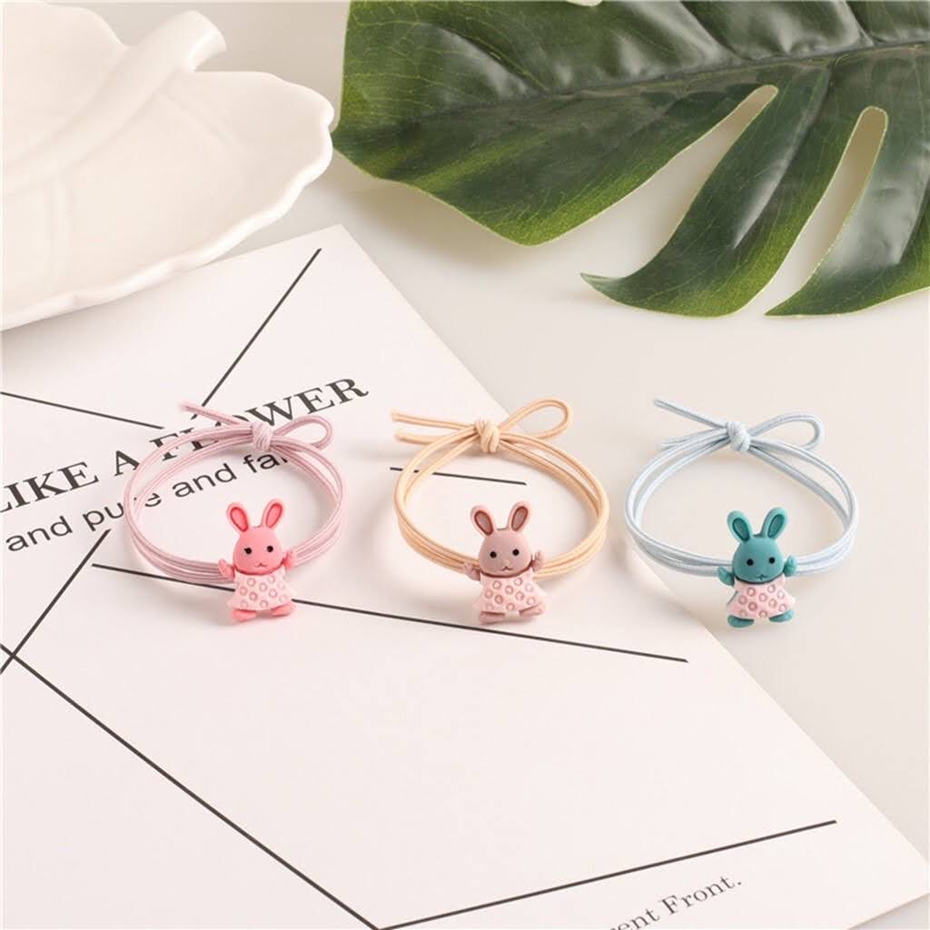Set 10 Dây buột tóc dễ thương Đính Hình Thỏ , Style Hàn Quốc