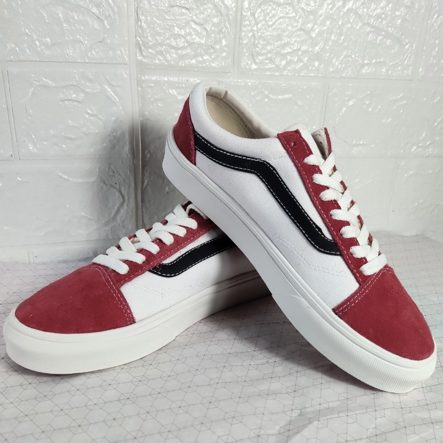 Giày Thể Thao Van Style36 Đỏ Trắng Da Lộn Nam Nữ Fullbox