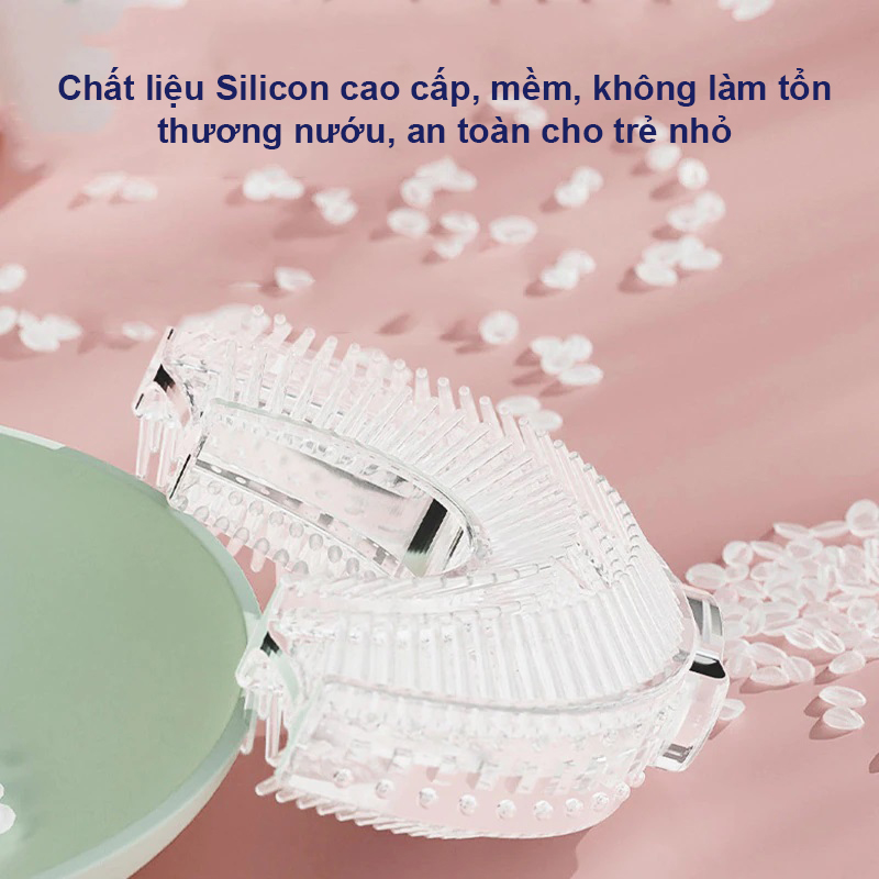 Combo 4 chi tiết bàn chải đánh răng chữ u Silicon, giá đỡ bàn chải, kem đánh răng và cốc cho bé từ 2 đến 6 tuổi Nevaki NK10