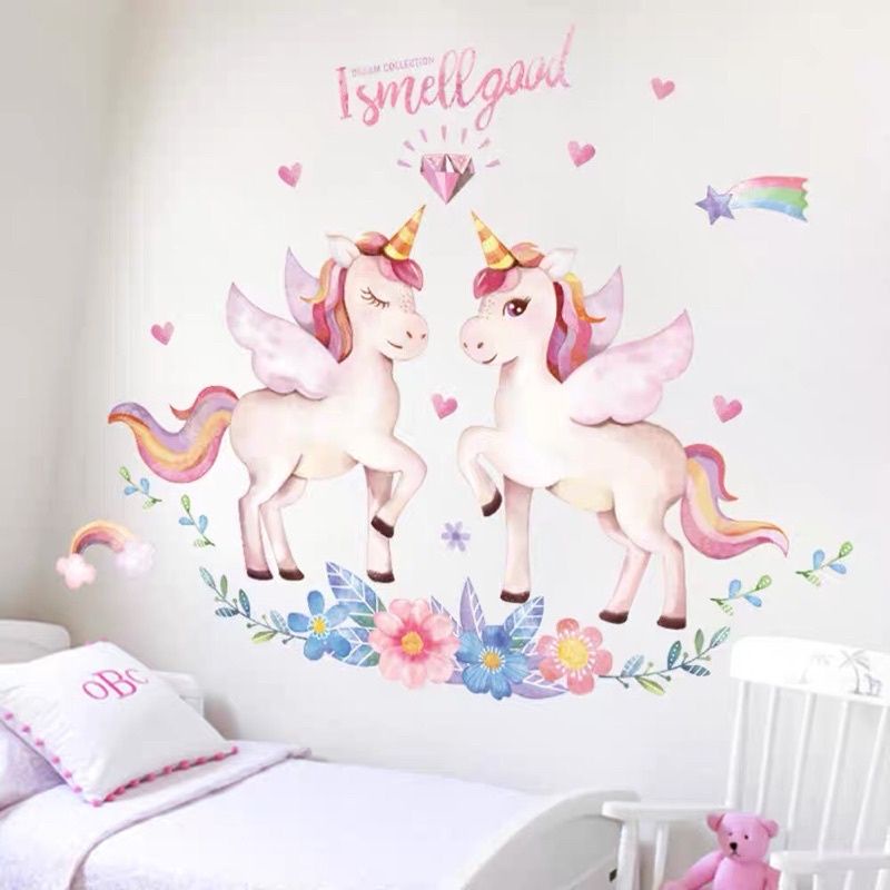 Decal dán tường đôi ngựa hồng pony