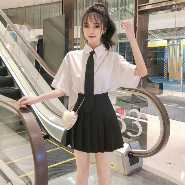 Set ulzzang áo sơ mi váy tennis học sinh