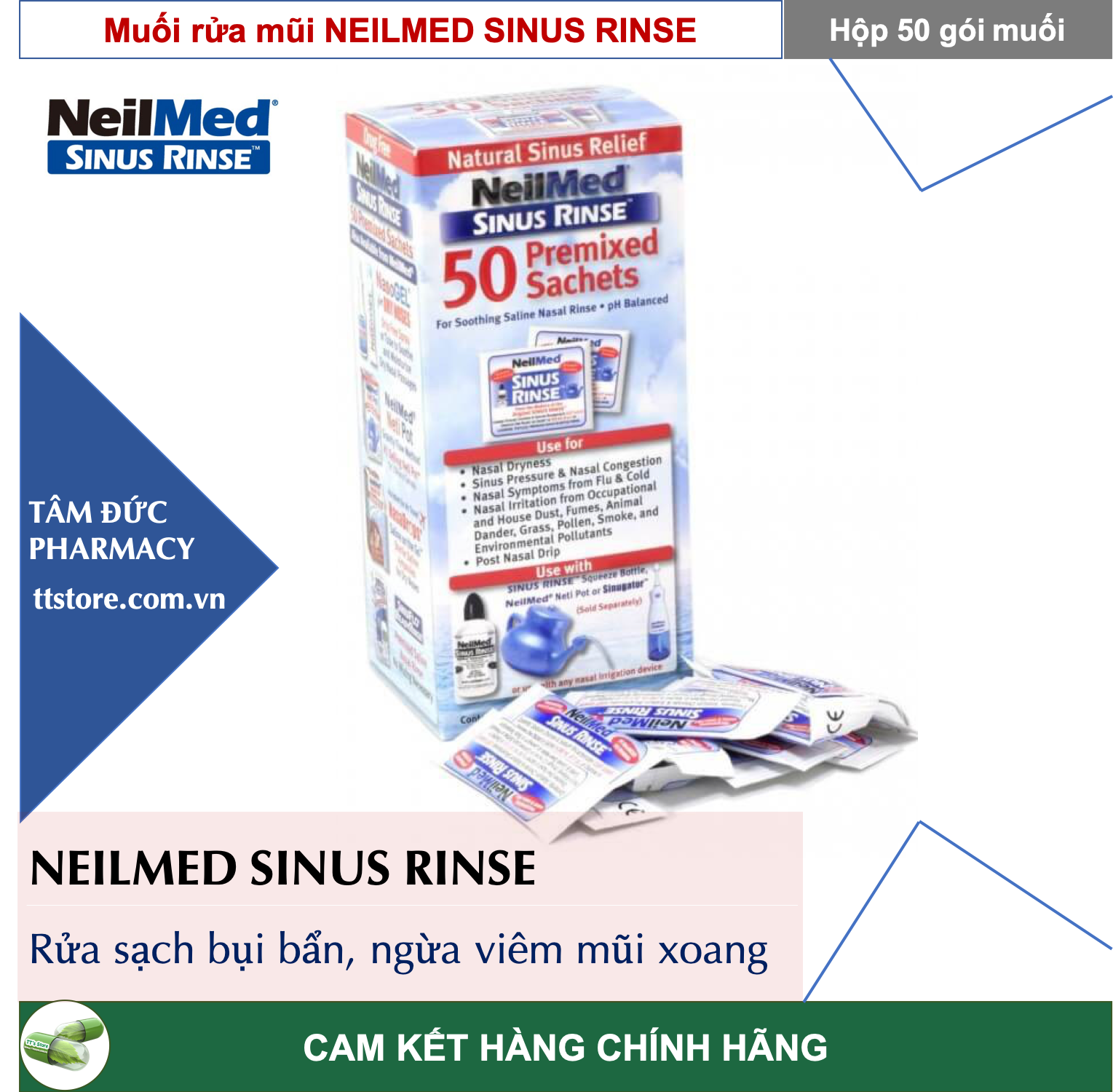 [HCM][CHÍNH HÃNG] Muối Rửa Mũi NEILMED Sinus Rinse [Hộp 50 gói] [Nelmed neomed nelmet]