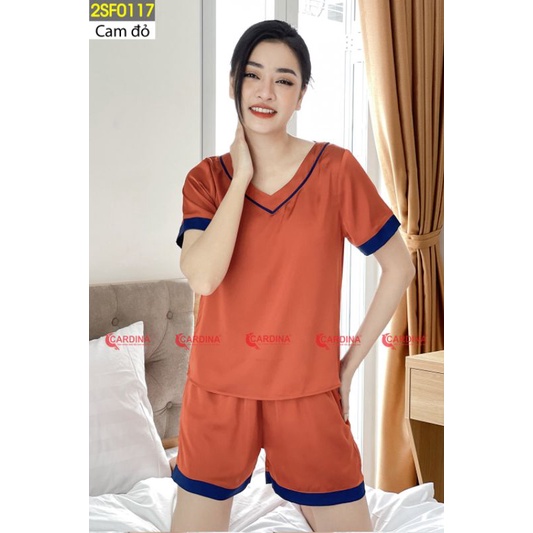 Bộ Lụa Đùi Cộc Tay Phối Viền CARDINA