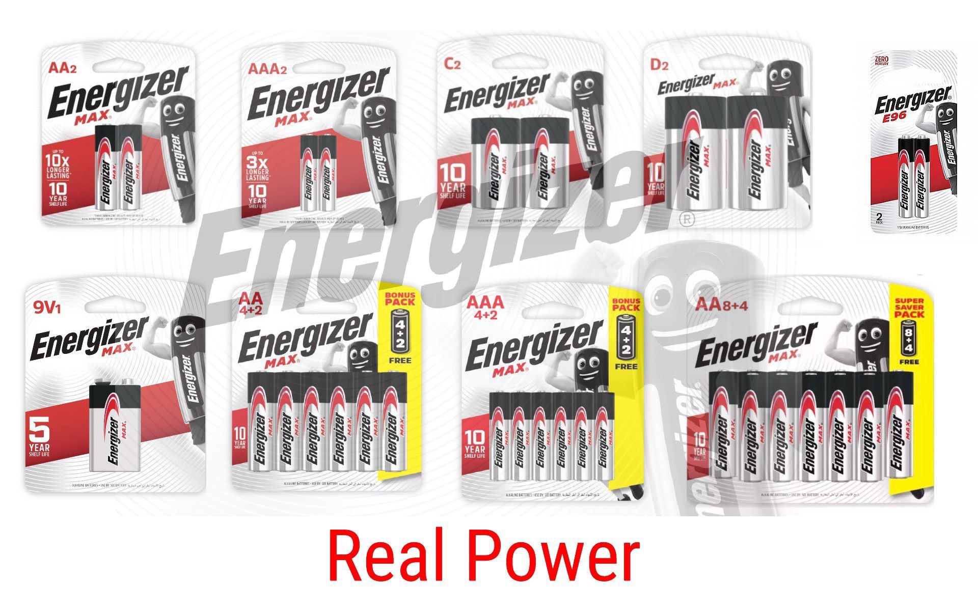 Energizer Max Aa / Aaa / Aaaa / C / D / 9V Alkaline Batteries