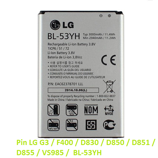 Pin LG G3 / F400 / D830 / D850 / D851 / D855 / VS985 / BL-53YH