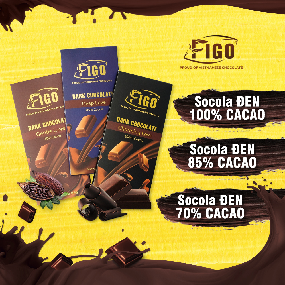 [VỊ ĐẮNG ÍT ĐƯỜNG-HỘP 100G] Socola đen 85% cacao ít đường 100g FIGO, FIFOOD STORE