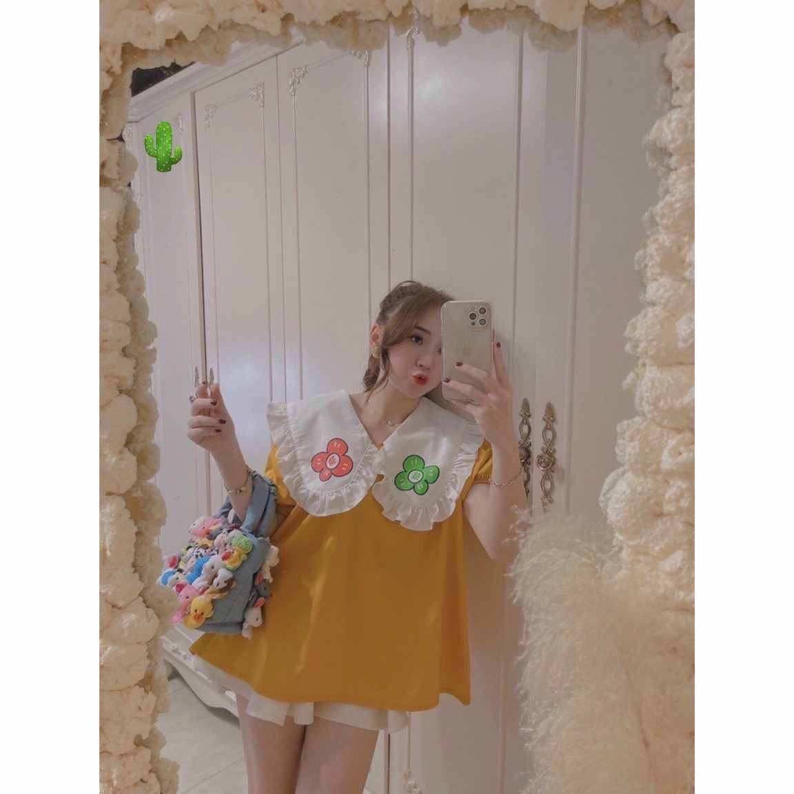 (ảnh thật) Áo babydoll cổ bèo chất kate đẹp