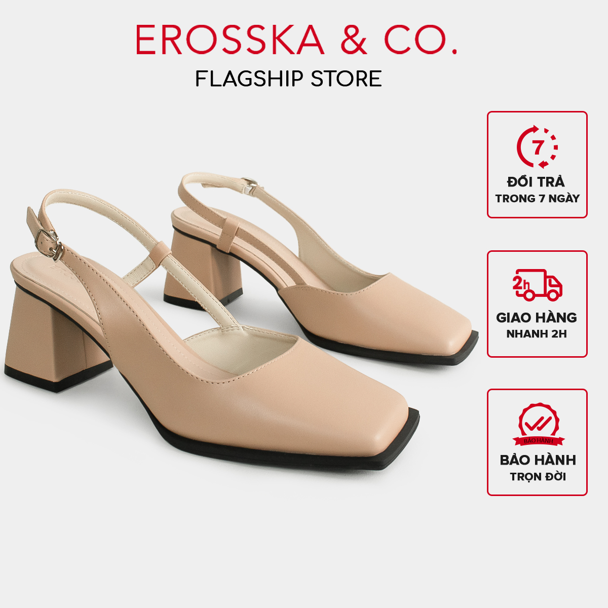 Erosska - Giày cao gót mũi vuông phong cách thanh lịch màu đen - EL025