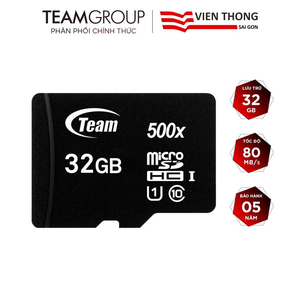 Thẻ nhớ 32GB micro SDHC Team 500x upto 80MB/s class 10 (Đen) - Hãng phân phối chính thức