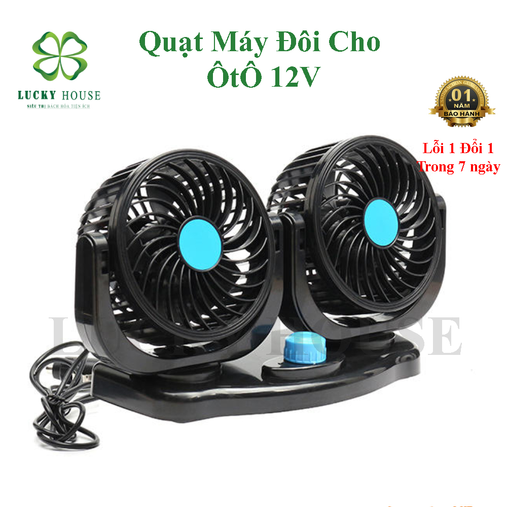 [HCM]Quạt máy đôi mini ô tô 12V thông minh xoay 360 độ quạt cho xe hơi  xe tải xoay 360 độ