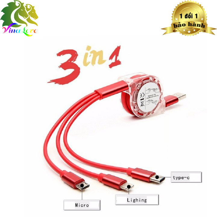 Cáp Sạc 3 Đầu Dây Rút Đa Năng