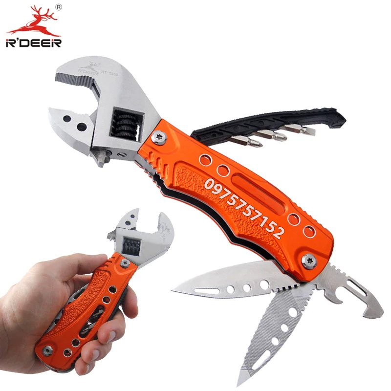 Mỏ lết đa năng cao cấp 8 trong 1 R'DEER RT-2353, nhỏ gọn, tô vít, dao, cưa, giũa, mở lắp chai, thiết kế thông minh, tiện dụng, cứu hộ, thoát hiểm, cấp cứu, sinh tồn, du lịch, cắm trại