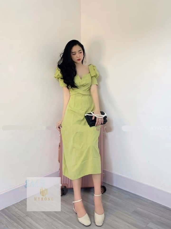 Đầm Xòe Cột Nơ Tay Phồng Trẻ Trung