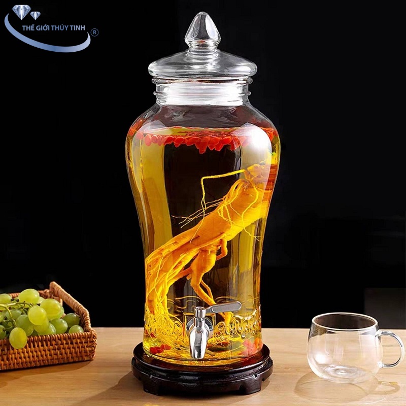 [HCM]Bình Ngâm Rươu Sâm Thủy Tinh Nạp Phúc 6 Lít