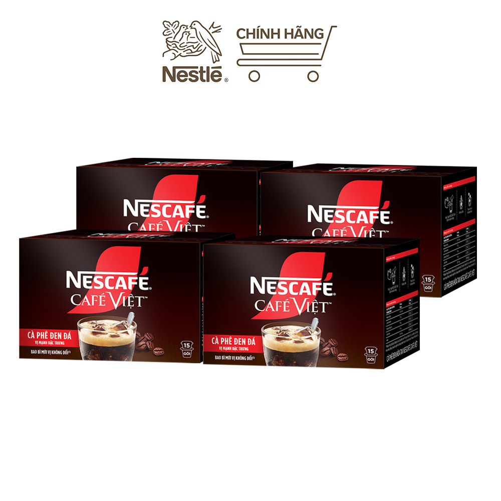 [ƯU ĐÃI THÁNG 6][FREESHIP HCM] Combo 4 hộp Cà phê đen hòa tan NESCAFÉ CAFÉ VIỆT (16g x 15 gói)