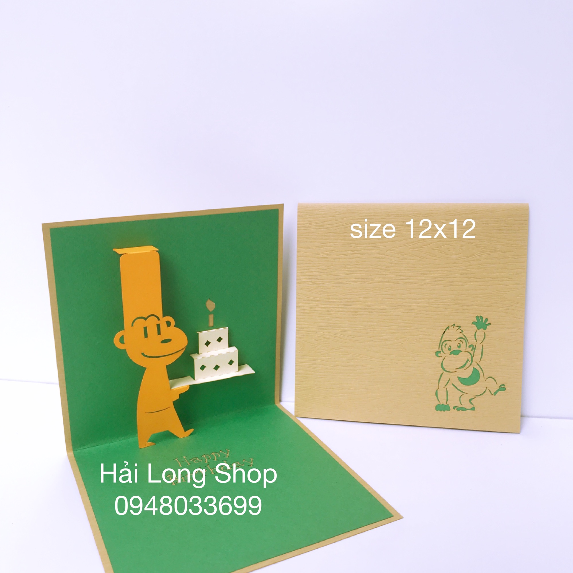 Con Khỉ  1 - Monkey - Birthday - Sinh Nhật - Thiệp 3D ( mở 90 độ )