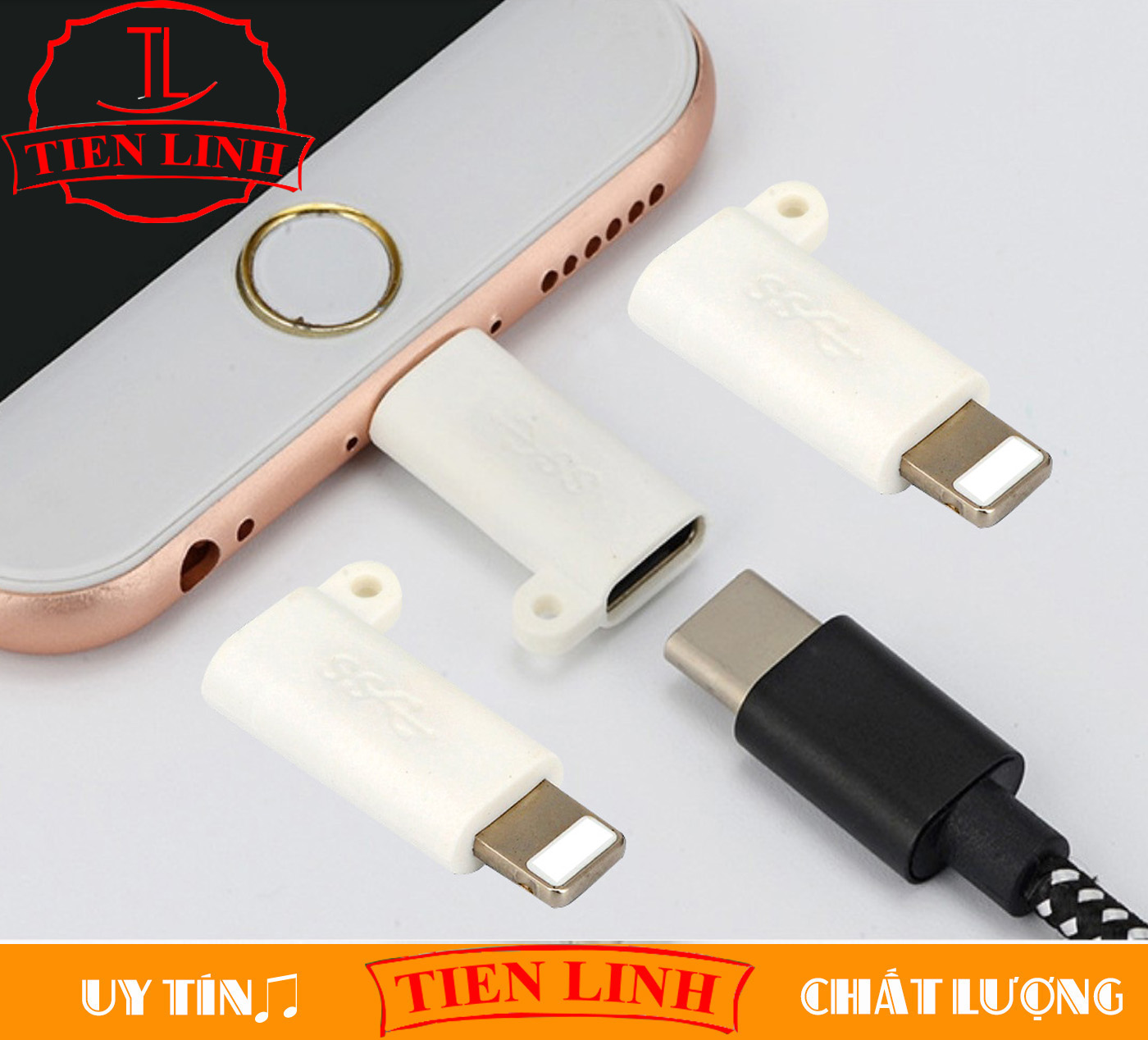Đầu chuyển đổi từ USB Type C sang Lightning (Đen - Móc chống rơi)