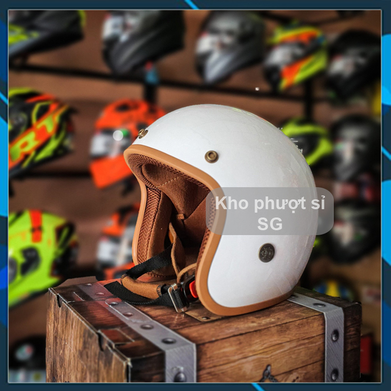 FREESHIP - Mũ bảo hiểm 3/4 đầu dành cho bạn nữ đi phượt màu trắng lót nâu cute - Mũ 3/4 đầu màu trắng nhiều màu lót lựa chọn giá rẻ