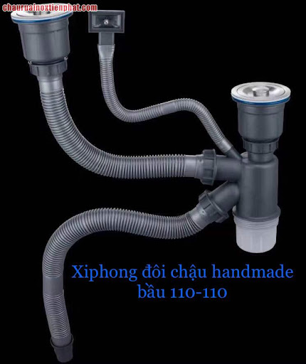 Xi Phông Xả Thoát Nước Chậu Chén Đúc Inox,Xi phông chậu rửa bát 2 ngăn - Bộ xả chậu rửa chén bát 2 hố đúc
