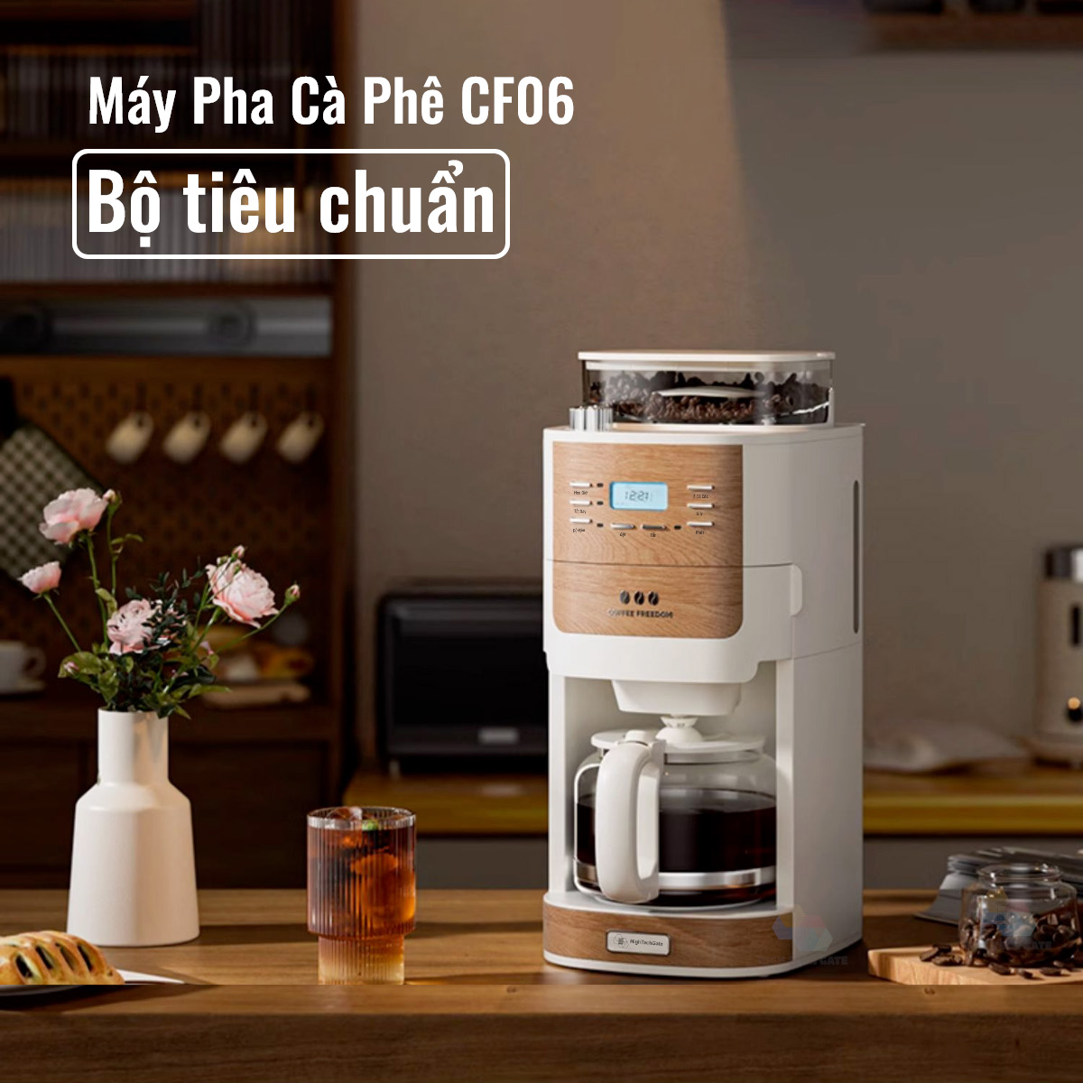 CF06 Automatic Coffee Maker Grinds and Brews 2 in 1, From 2-12 Cups/Time, Smart Brewing Timer, High Uniformity SS420 High Quality Conical Burr Blade, Genuine Product