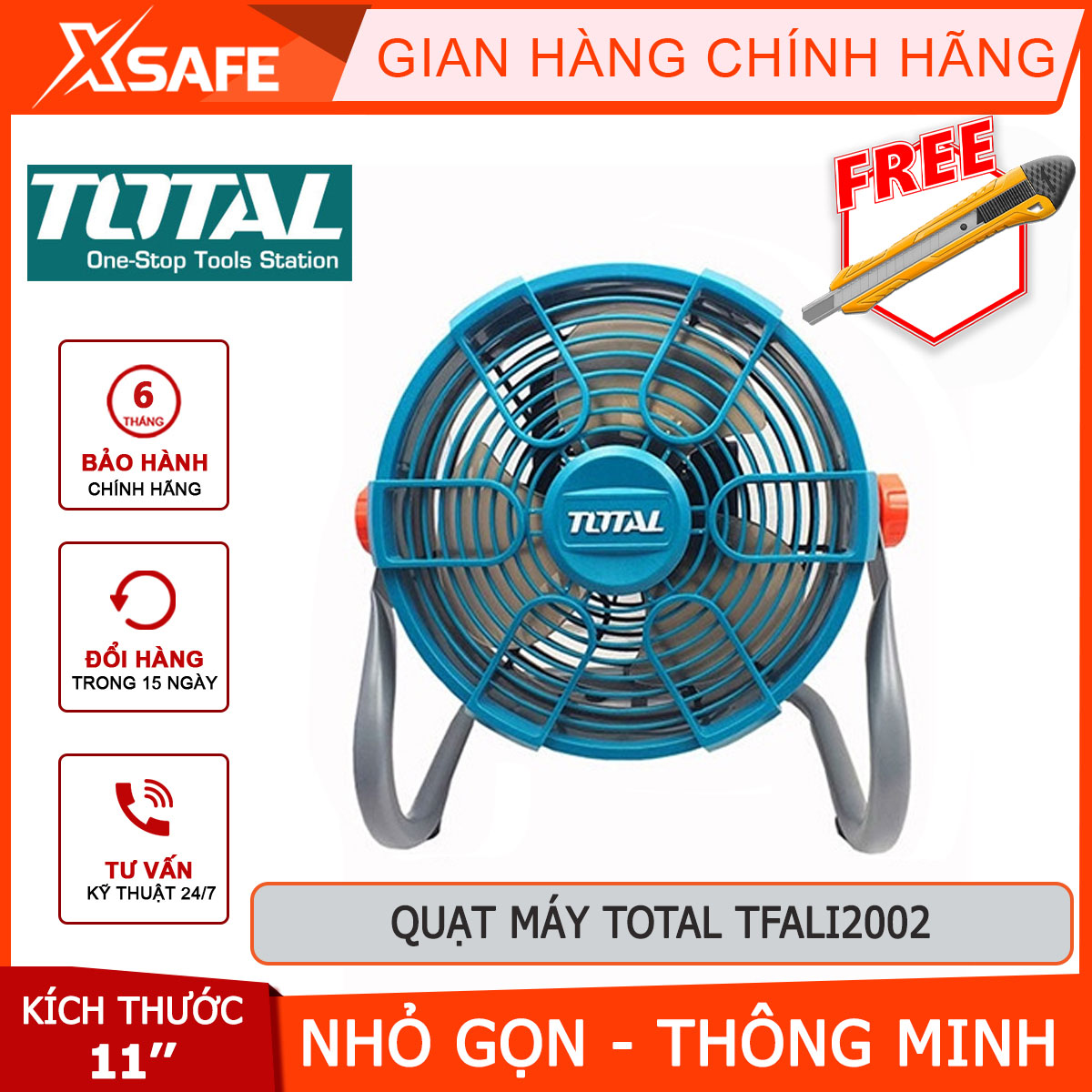 Battery fan total tfali2002 mini fan 20V, voltage 220-240V ~ 50/60Hz, speed setting: 2, size: 11inch, tilt adjustable: 0-360 degree. Authentic-xsafe mini, desktop fan