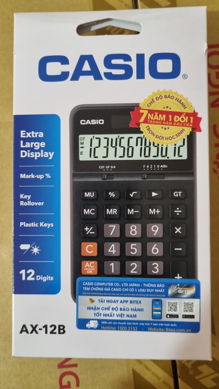Máy tính Casio AX-12B hiển thị 12 chữ số