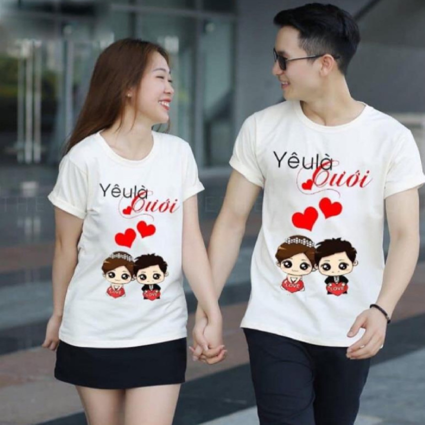 [Hot GIÁ 2 ÁO] Đồ Đôi Nam Nữ và Áo Thun Cặp Nam Nữ Tình Yêu In Hình cute Yêu là Cưới tại Hoanghoaishop