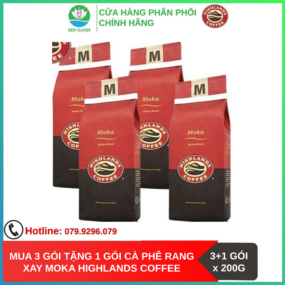 [SenXanh CAFE] Mua 3 gói tặng 1 gói Cà phê Rang xay Moka Highlands Coffee 200g