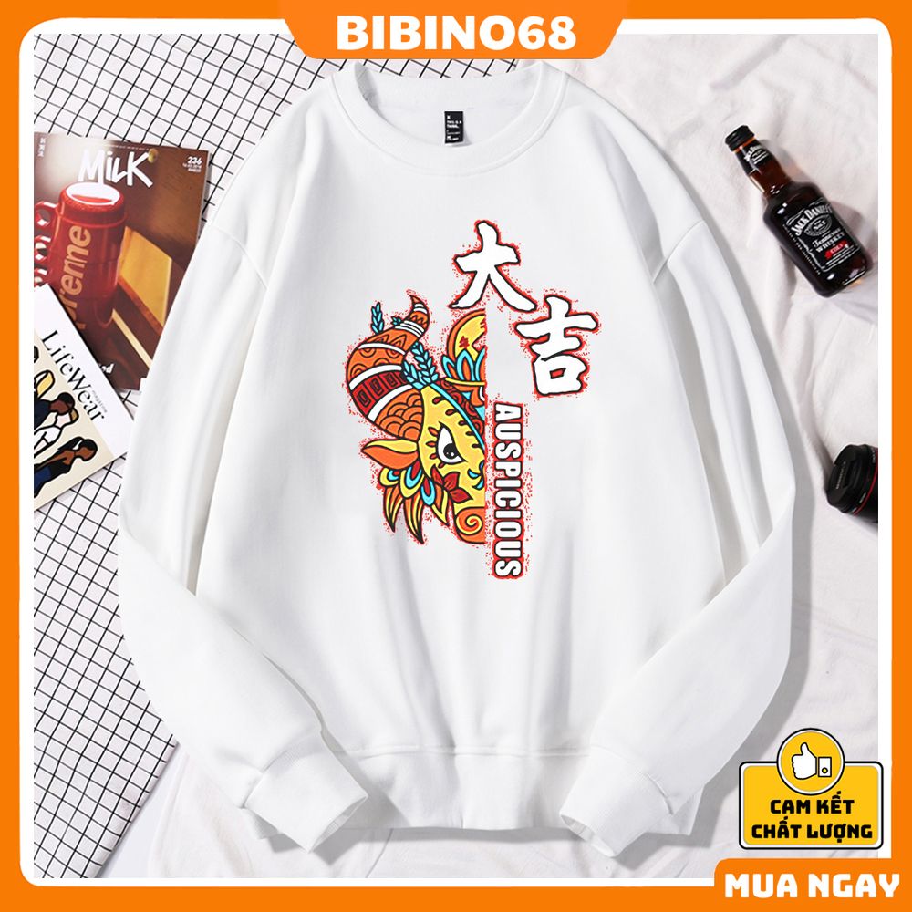 Áo nỉ cổ tròn form rộng tay dài sweater unisex in hình dễ thương BIBINO68 Áo sweater nam phong cách hàn quốc lót nỉ cao cấp ấm áp