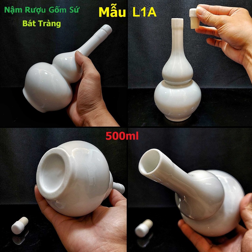 Ceramic Bottle 500ML - Bat Trang brand – Gourd shape – White color - Premium quality – L1A pattern
