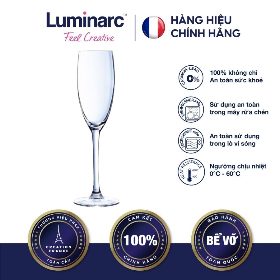Bộ 6 ly rượu thuỷ tinh luminarc sublym flute 210ml - lusul2762