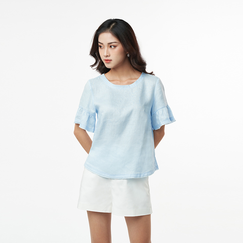 N&M Áo kiểu linen Nữ tay ngắn thời trang trẻ trung 2203046