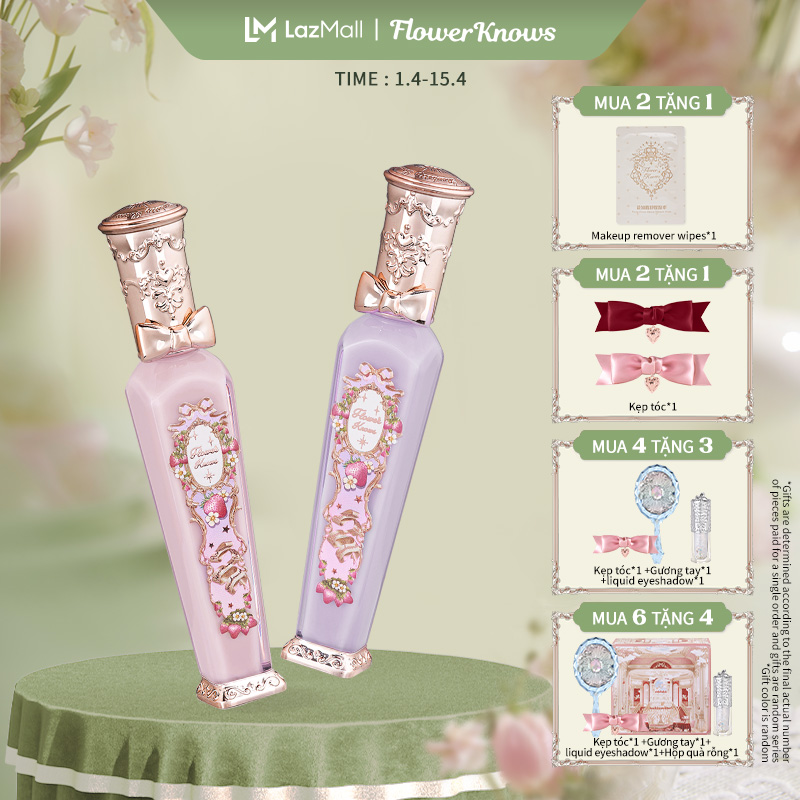 Flower Knows Strawberry Rococo Series Glowy Lipgloss 3.5ml Mirror Surface Glossy Lip Gloss Suitable for Spring and Summer