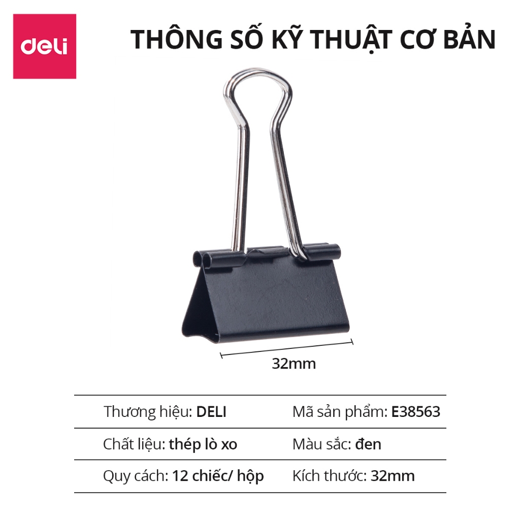 Kẹp giấy tài liệu deli, kẹp bướm văn phòng phẩm học sinh văn phòng