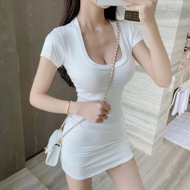 Đầm váy body cổ tròn tay ngắn style hàn quốc basic chất thun gân - đ2055 t4