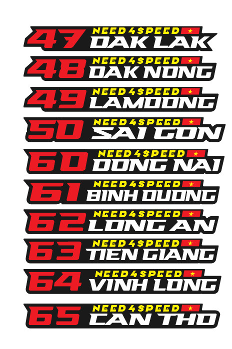 TEM DECAL PHẢN QUANG NEED 4 SPEED 63 TỈNH THÀNH ÔTÔ, XE MÁY