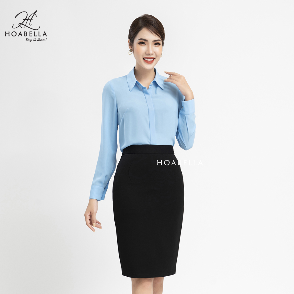 Áo Kiểu Nữ HOABELLA Cổ Đức, Dáng Ôm, Dài Tay, Chất Liệu Lụa Chéo (MA112)