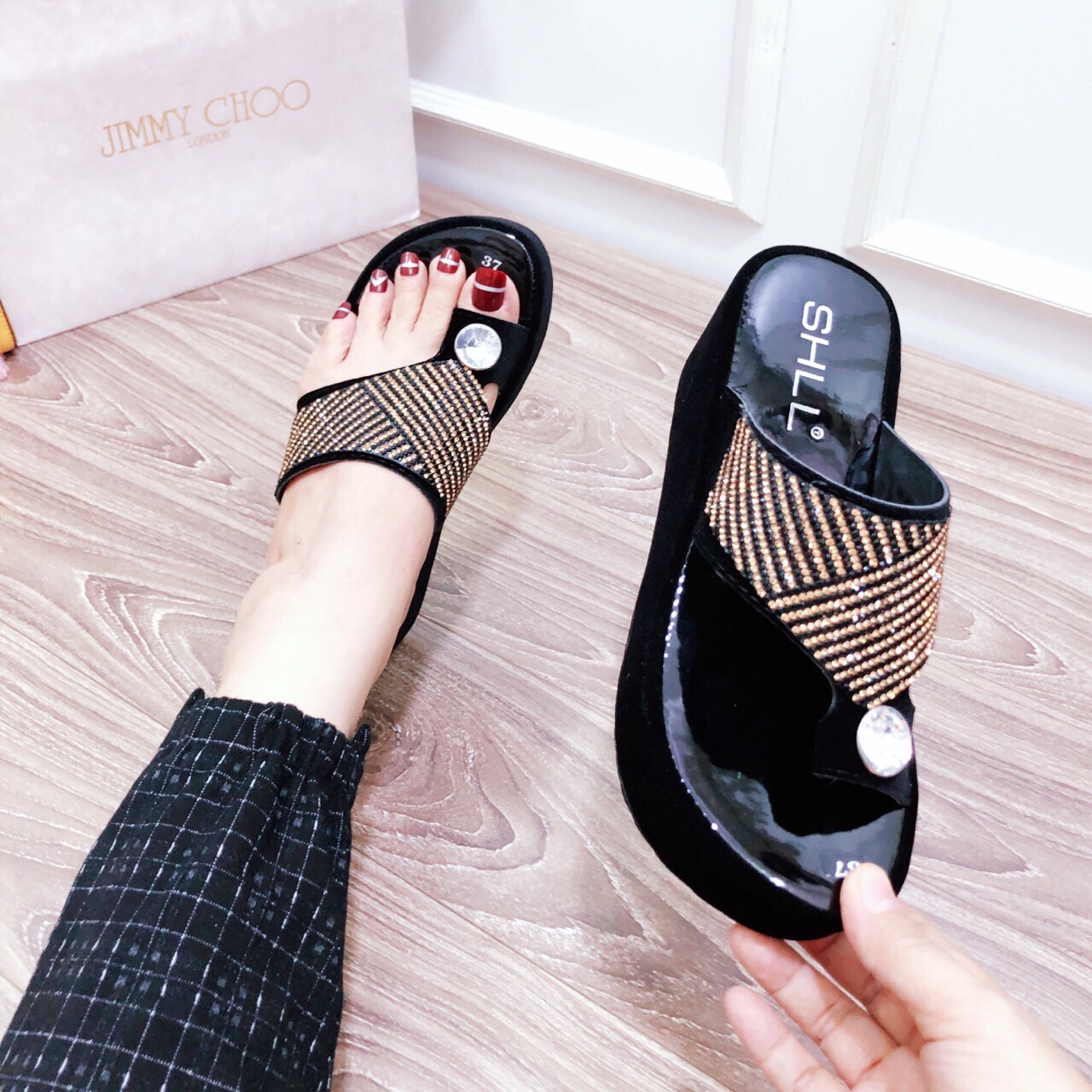 Dép đế xuồng đính đá hàng cao cấp