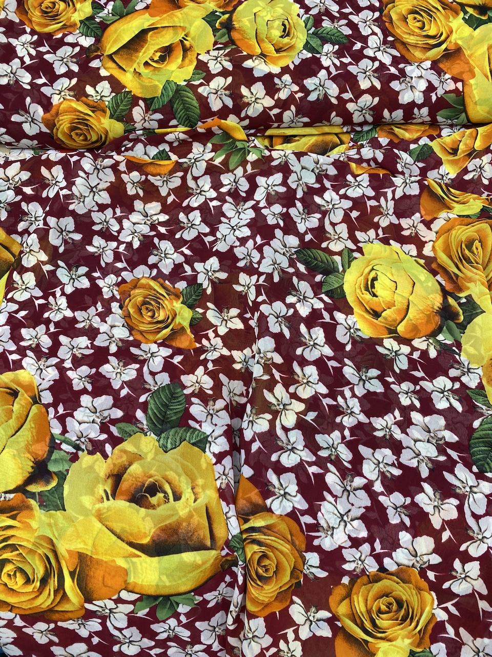 Vải voan chiffon hoa hồng vàng MS1283