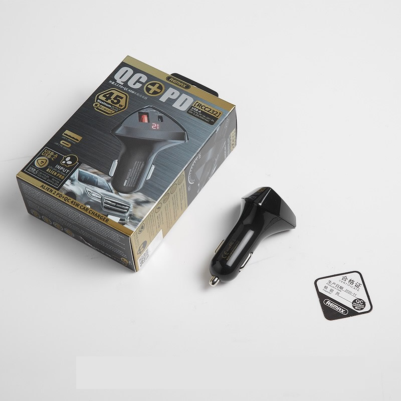 Cốc Sạc Nhanh Xe Hơi Remax RCC232 (2 Cổng Sạc - USB và Type C)