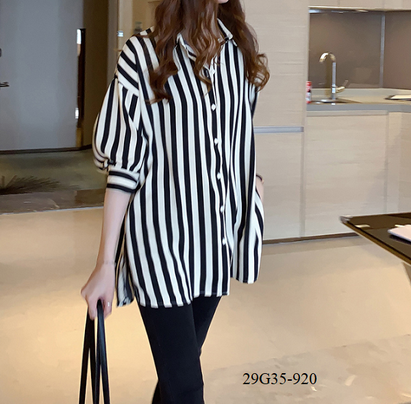 ÁO SƠ MI NỮ SỌC TAY BỒNG