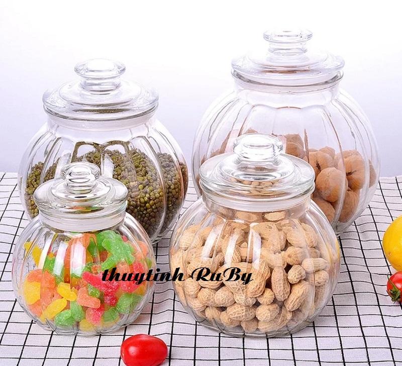 Hũ Thủy Tinh Trái Bí Đựng Thực Phẩm 2 Lít - Hũ Lọ Đựng Gia Vị, Hủ Lo Dung Thuc Pham Kho, Lo Gia Vi Tiện Dụng