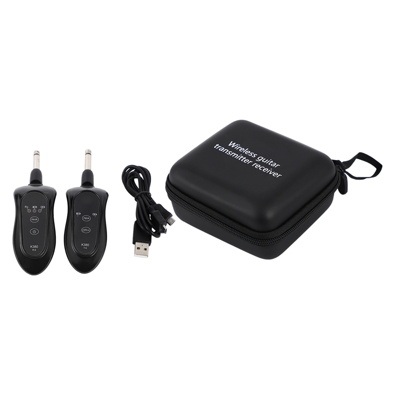 K380 Wireless Guitar Transmitter Receiver System Set Rechargeable Guitar Wireless Cable with Carrying Bag for Electric Guitar Bass (Black) Malaysia