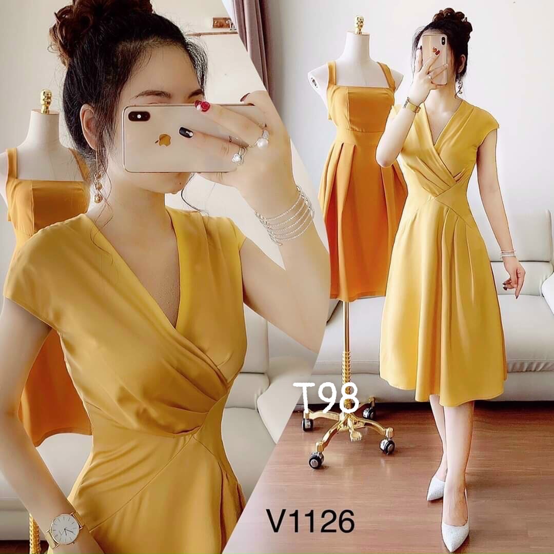 [HCM]Đầm cổ tim xếp ly 3 màu