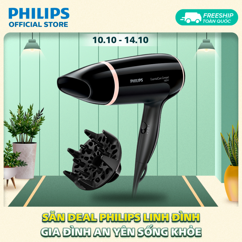Máy sấy tóc Philips BHD004/00 1800W-3 cài đặt nhiệt và tốc độ- Đầu tán khí tạo kiểu tóc dày - Hàng phân phối chính hãng cao cấp