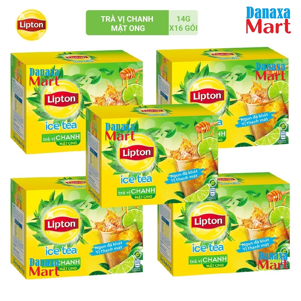Combo 5 Hộp Trà Lipton Ice Tea vị Chanh Mật Ong (Hộp 16 gói x 14g)